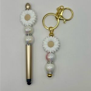 Gold flower STYLUS/(w/PEN) & KEYCHAIN  Set